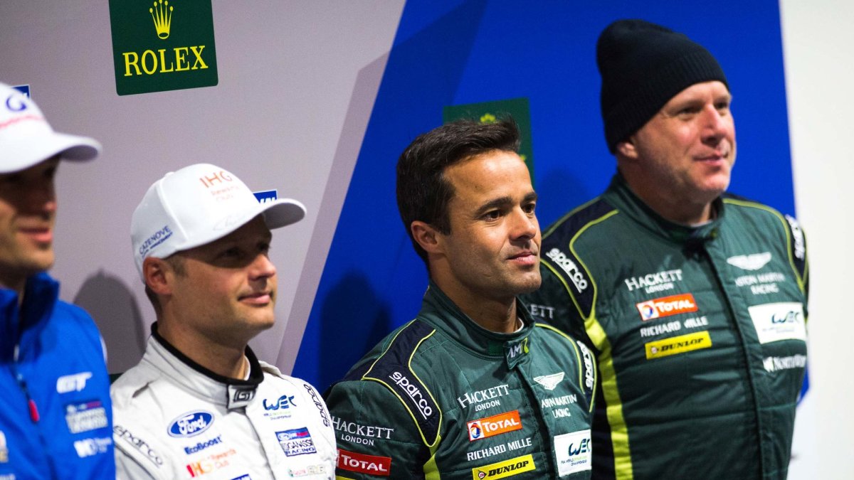 Vítězové kvalifikace LMGTE Am v Silverstone, dvojice Pedro Lamy (vlevo) a Paul Dalla Lana